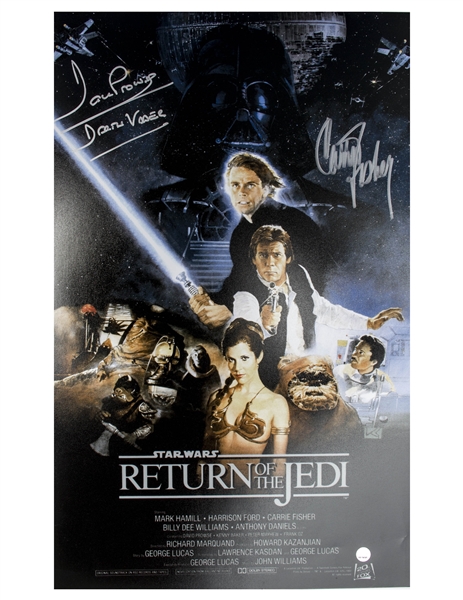 Carrie Fisher & Darth Vader Signed Movie Poster From ''Return of the Jedi''
